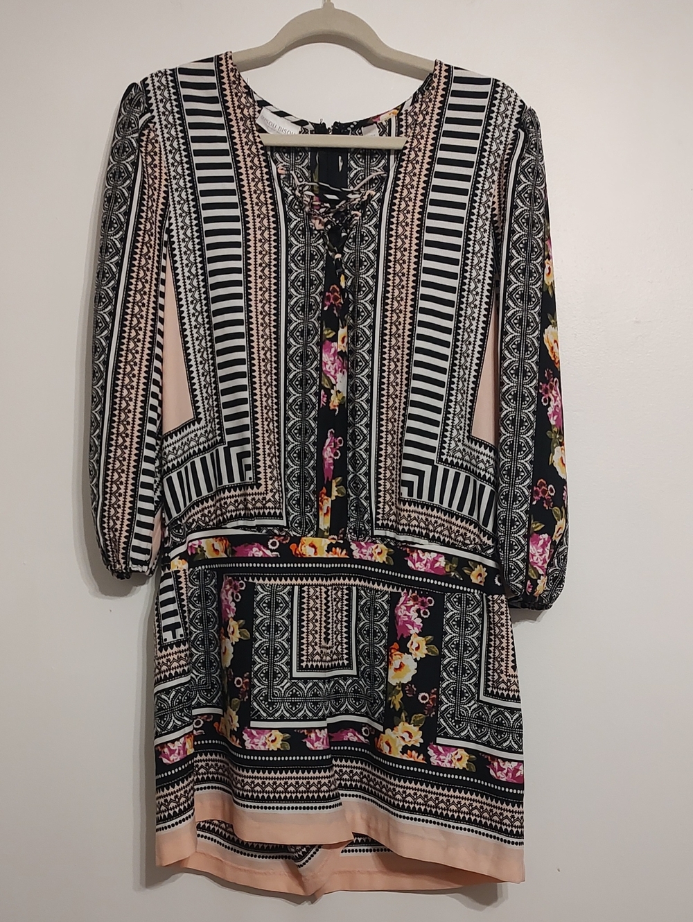 Bisou Bisou Black, Blush & Pink Printed Romper